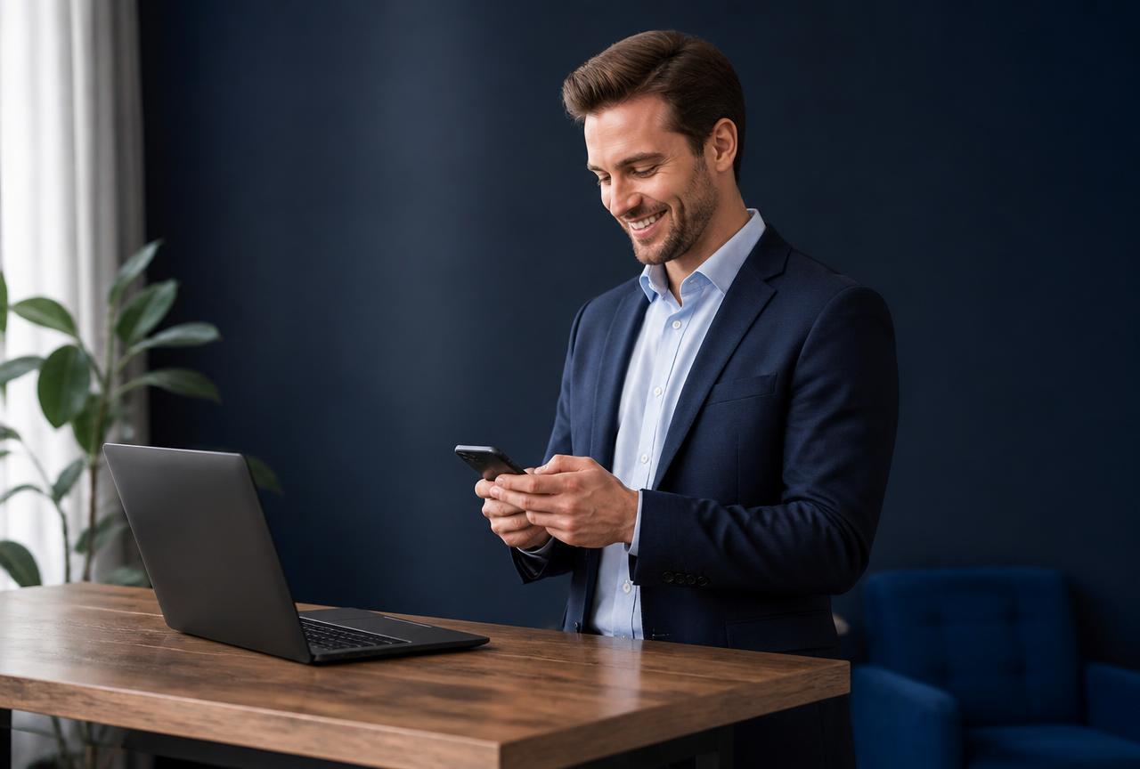 Broker responding to an online insurance inquiry on a smartphone